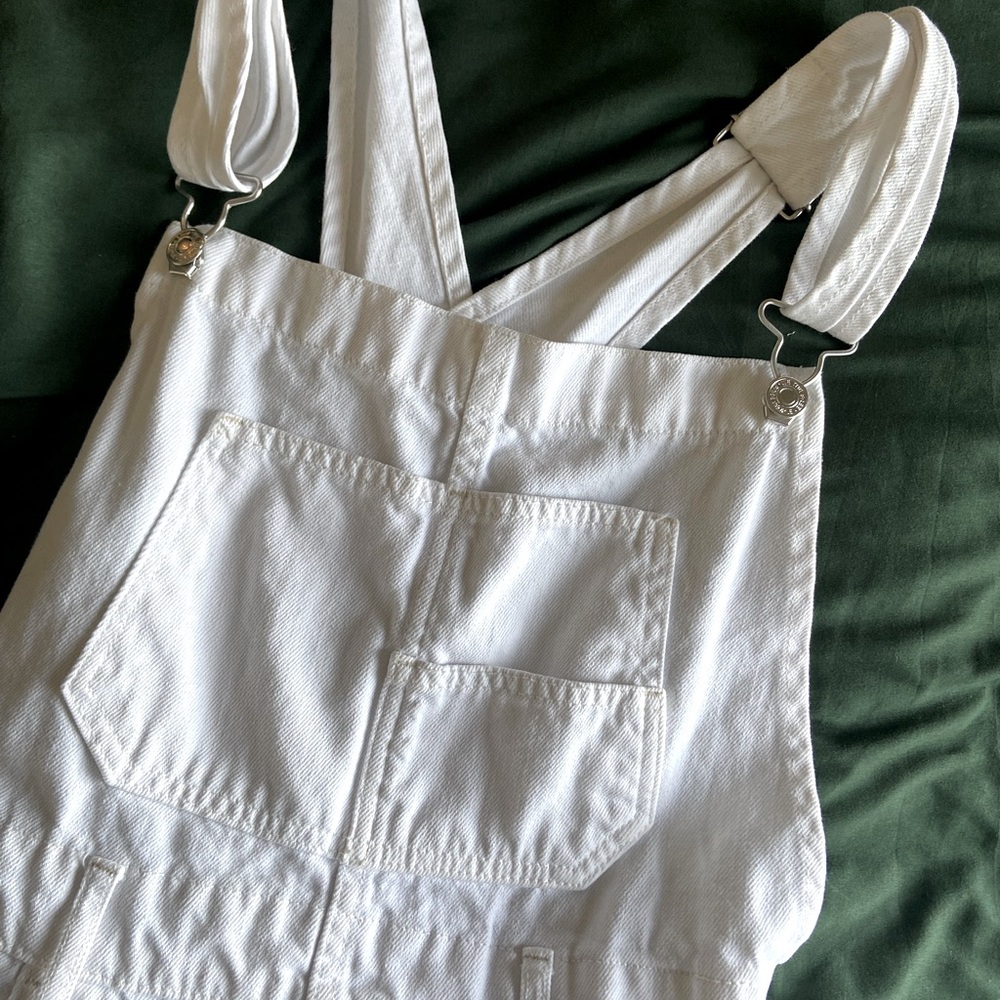 Free People White Long Overalls
